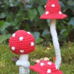 crochet handmade mushroom, autumn, fly agaric, hook up, red with white dots, forest, agaric, nature, white, red, crochet